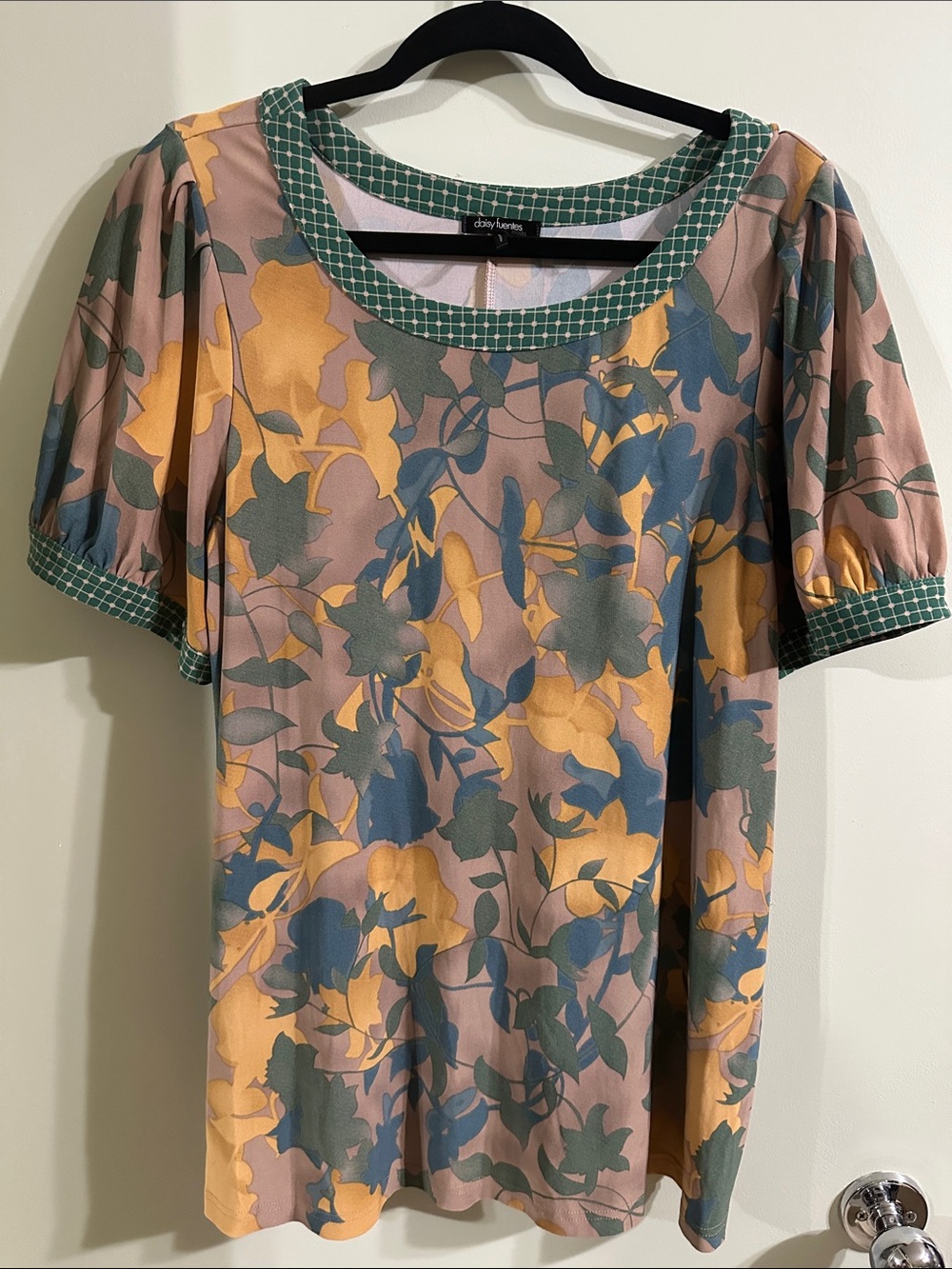 Daisy Fuentes Multicolor Floral Short-Sleeve Top — Mustard, Green & Blue